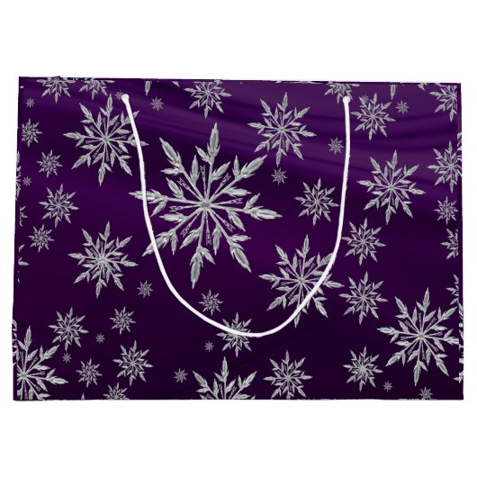 Paarse kerststerren met wit ijskristal groot cadeauzakje (Achterkant)