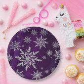 Paarse kerststerren met wit ijskristal papieren bordje (Feest)