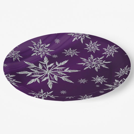 Paarse kerststerren met wit ijskristal papieren bordje (Gekanteld)