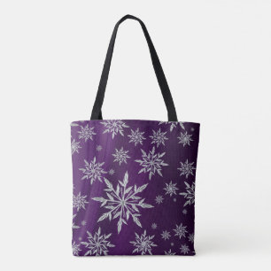 Paarse kerststerren met wit ijskristal tote bag