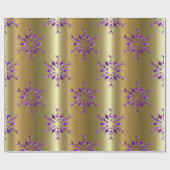 Paarse kerststerren op goud cadeaupapier (Vlak)