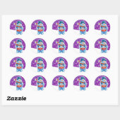 Paarse kerststicker Snowman drummer. Ronde Sticker (Vel)