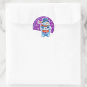 Paarse kerststicker Snowman drummer. Ronde Sticker (Tas)