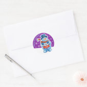 Paarse kerststicker Snowman drummer. Ronde Sticker (Envelop)