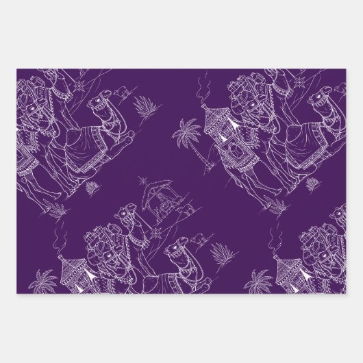 Paarse kersttrein, kamelen, sneeuwpoppen inpakpapier vel (Voorkant 3)