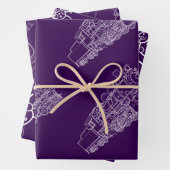 Paarse kersttrein, kamelen, sneeuwpoppen inpakpapier vel (In situ)