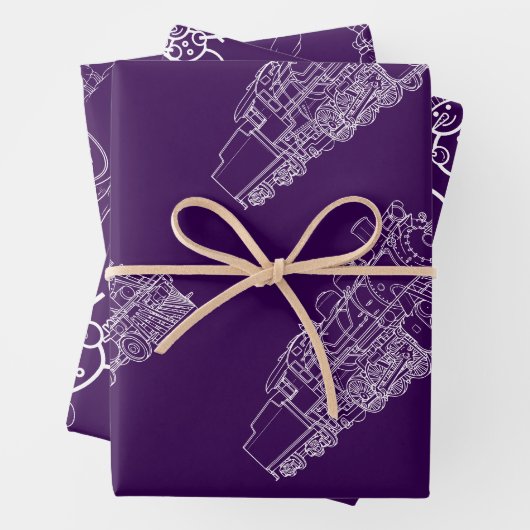 Paarse kersttrein, kamelen, sneeuwpoppen inpakpapier vel (In situ)