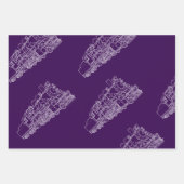 Paarse kersttrein, kamelen, sneeuwpoppen inpakpapier vel (Voorkant)