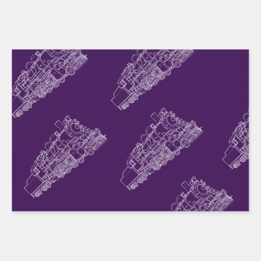 Paarse kersttrein, kamelen, sneeuwpoppen inpakpapier vel (Voorkant)