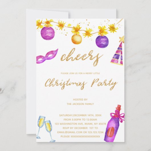 Paarse kerstuitnodigingen kaart (Voorkant)