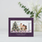 Paarse kerstverlichting foto's feestdagenkaart (Staand voorkant)