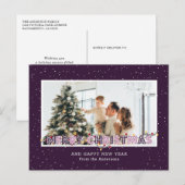 Paarse kerstverlichting foto's feestdagenkaart (Voorkant / Achterkant)