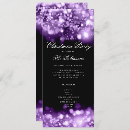 Paarse Kerstverlichting Uitnodigen Programma & Men (Voorkant / Achterkant)