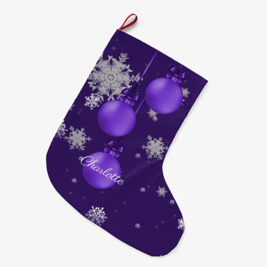Paarse kerstversiering grote kerstsok (Voorkant (Hangend))