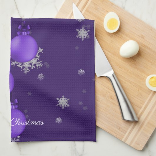 Paarse kerstversiering keukenhanddoek (Quarter Fold)