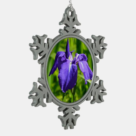 Paarse kerstversiering met irisbloem tin sneeuwvlok ornament (Links)