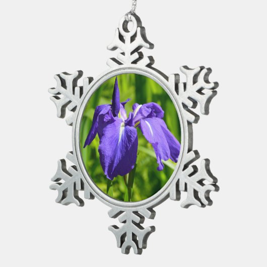 Paarse kerstversiering met irisbloem tin sneeuwvlok ornament (Rechts)