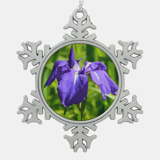 Paarse kerstversiering met irisbloem tin sneeuwvlok ornament (Voorkant)