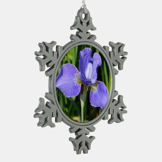 Paarse kerstversiering met irisbloem tin sneeuwvlok ornament (Links)