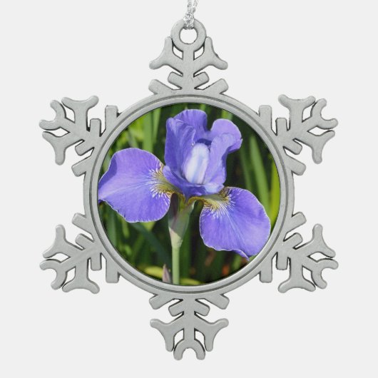 Paarse kerstversiering met irisbloem tin sneeuwvlok ornament (Voorkant)