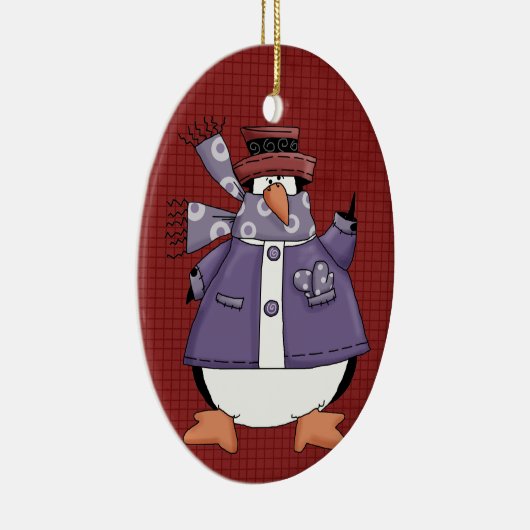 Paarse kerstversiering met pinguïn-keramiek keramisch ornament (Rechts)