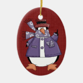 Paarse kerstversiering met pinguïn-keramiek keramisch ornament (Voorkant)