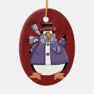 Paarse kerstversiering met pinguïn-keramiek keramisch ornament