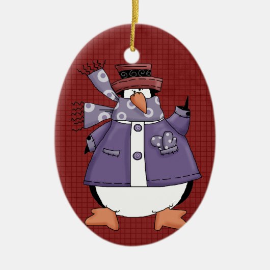 Paarse kerstversiering met pinguïn-keramiek keramisch ornament (Voorkant)