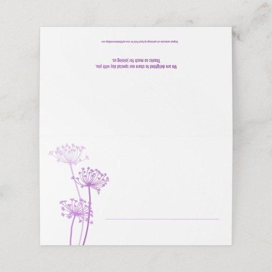 Paarse kervel, met inkt bloem, bruiloft plaatskaartje (Buitenkant ongevouwen)