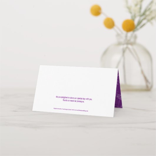 Paarse kervel, met inkt bloem, bruiloft plaatskaartje (Achterkant)