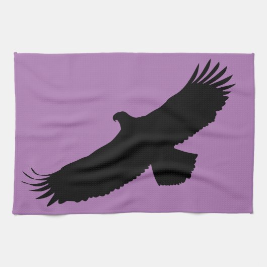 Paarse Keukenhanddoek met Flying Eagle Uw Kleur (Horizontaal)