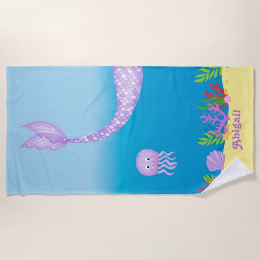 Paarse keukenhanddoek met mermaid Tail Strandlaken (Voorkant)