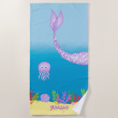 Paarse keukenhanddoek met mermaid Tail Strandlaken (Voorkant)