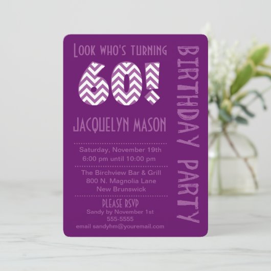 Paarse Kijk die 60-jarige uitnodiging draait (Staand voorkant)