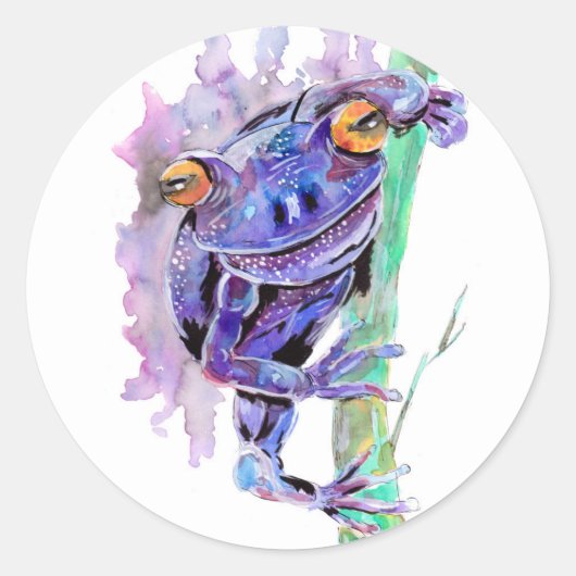 Paarse Kikker Ronde Sticker (Voorkant)