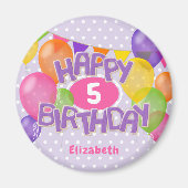 paarse kikkerkoekjes met ballonnen gefeliciteerd magneet (Voorkant)