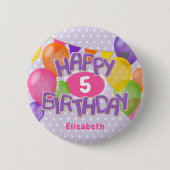 paarse kikkerkoekjes met ballonnen gefeliciteerd ronde button 5,7 cm (Voorkant)