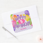 paarse kikkerkoekjes met ballonnen gefeliciteerd vierkante sticker (Envelop)