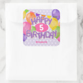 paarse kikkerkoekjes met ballonnen gefeliciteerd vierkante sticker (Tas)