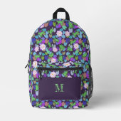 Paarse kikkerpatroon gepersonaliseerd monogram bedrukte rugzak (Voorkant)