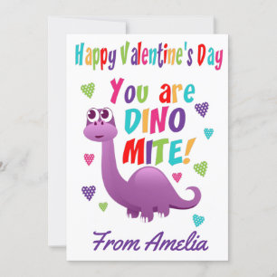 Paarse Kinder Dinosaur Dinomite Valentijnsdag Kaart