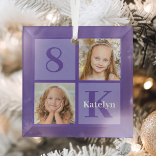 Paarse Kinder Fotocollage Custom Christmas Glas Ornament