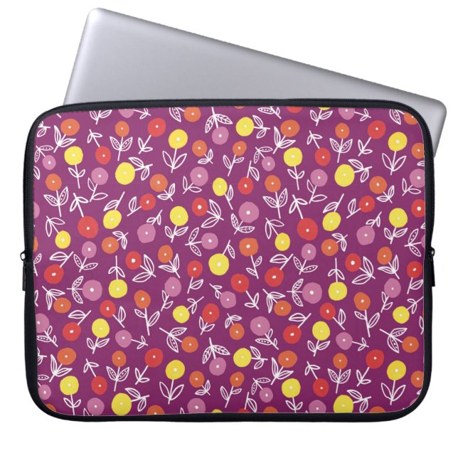 Paarse Kinderen Bloem Ditsy Laptop Hoes (Voorkant)