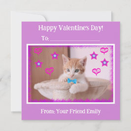 Paarse Kinderen Funky Kitten Klaslokaal Valentijn Feestdagenkaart