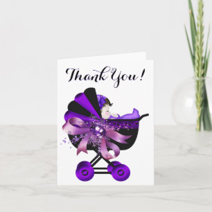 Paarse kinderwagen lavendel baby shower bedankt