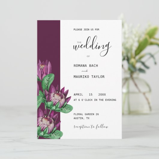 Paarse King Protea Waterverf Art Kaart (Staand voorkant)