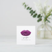 Paarse KISS LIPS Make-up Artiest Wit Social Media Vierkante Visitekaartje (Staand voorkant)