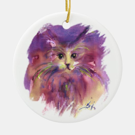 PAARSE KITJE, KATTENPORTRET KERAMISCH ORNAMENT (Voorkant)
