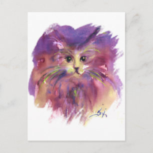 PAARSE KITJE, KATTENPORTRET MET KLEURRIJKE POOT BRIEFKAART