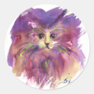 PAARSE KITJE, KATTENPORTRET RONDE STICKER